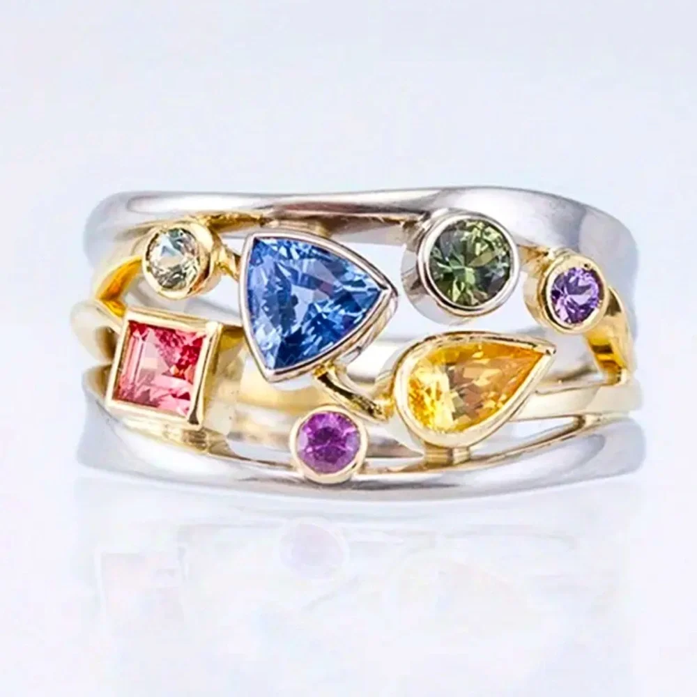 Women’s Multicolor Gemstone Silver and Gold Fashion Ring - Size 8.5 - NWT